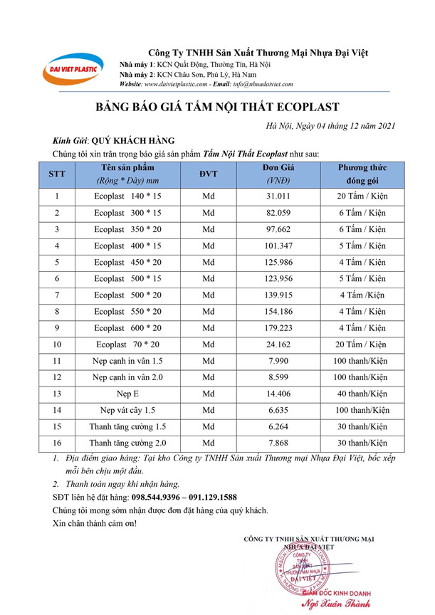 Bảng Báo Giá Tấm Nội Thất Ecoplast 1 bang bao gia tam noi that ecoplat 2022