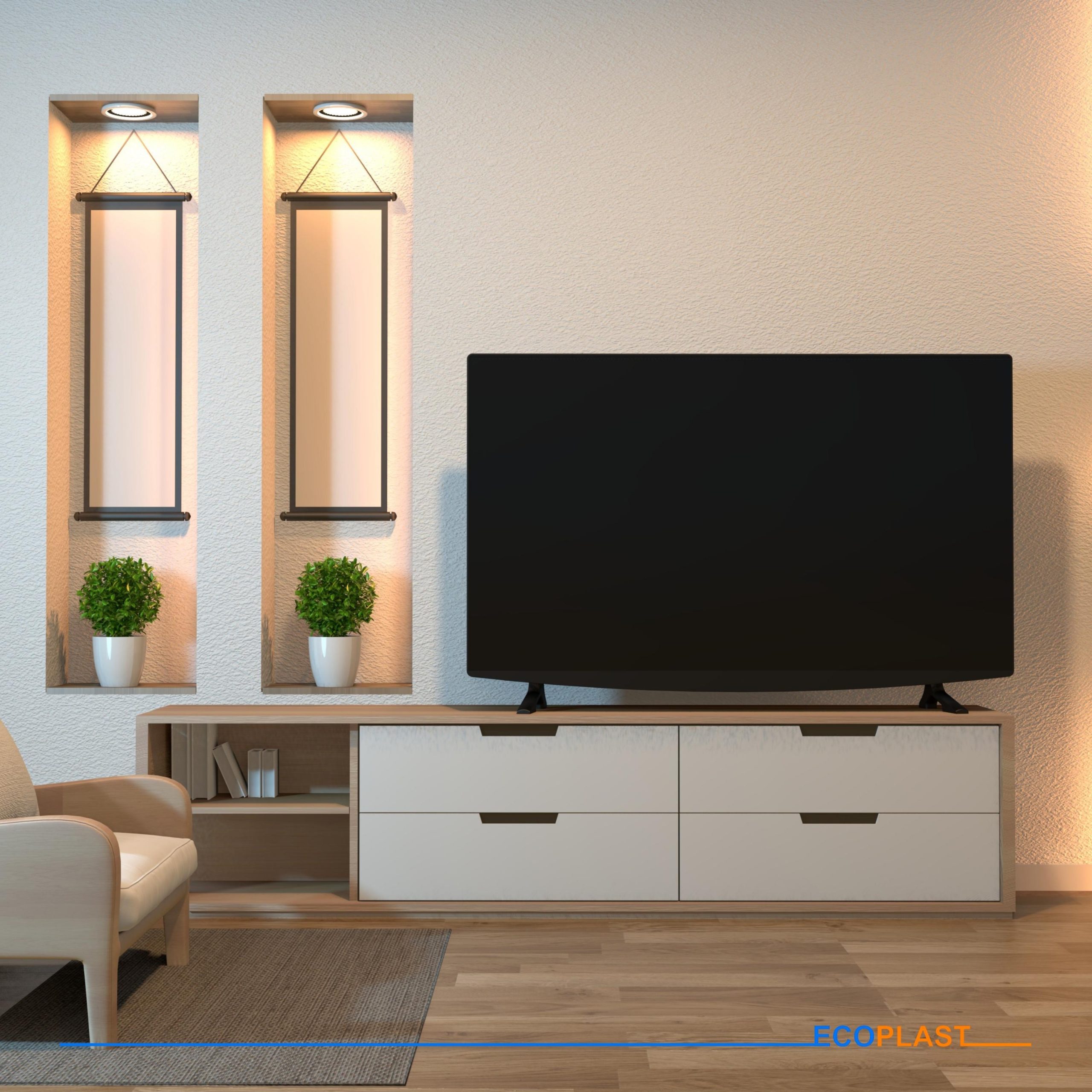 Ứng dụng của tấm nhựa nội thất cho phòng khách 5 mau ke tivi scaled